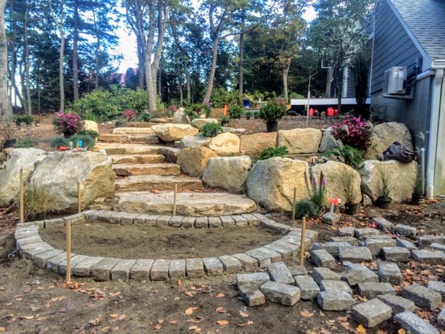 Stone stairway installation.