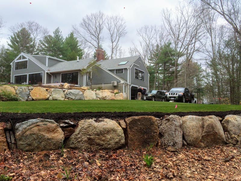 Large stone retaining wall.